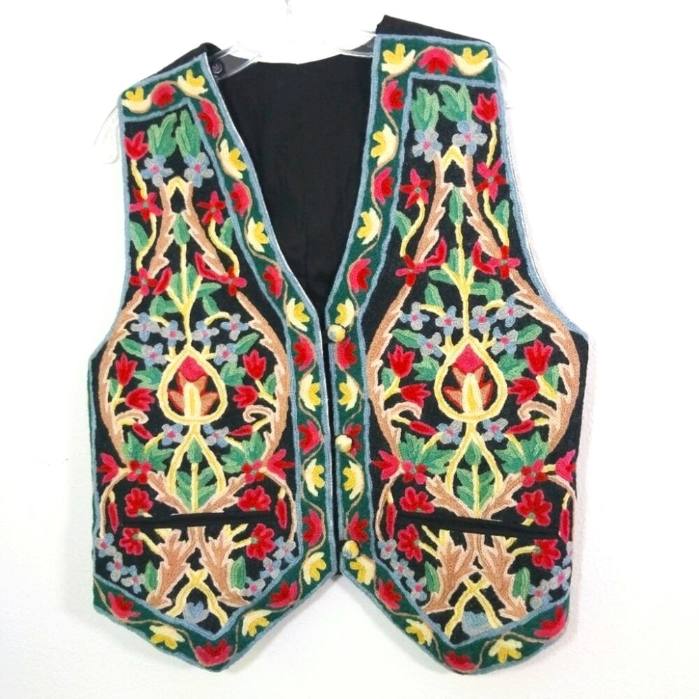 Boho hand embroidered wool India Gypsy vest S/M